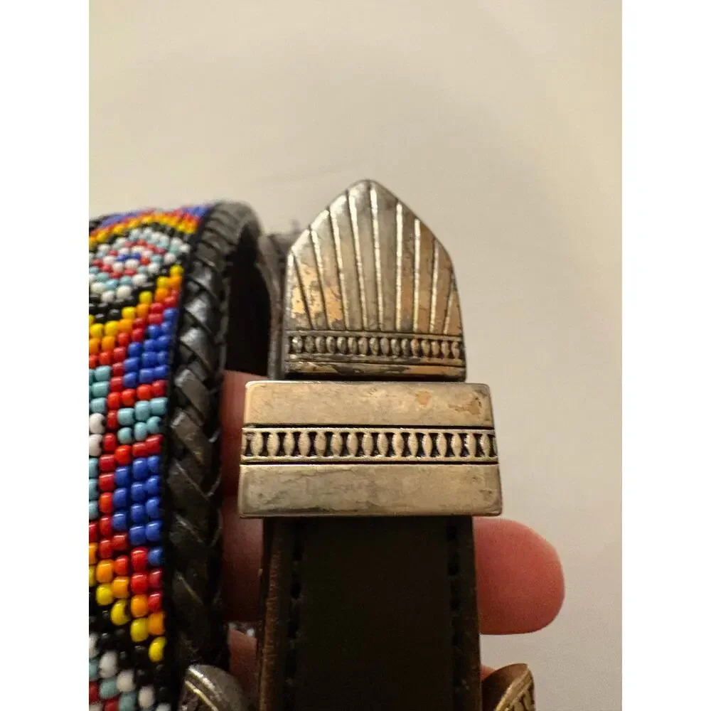 Vintage 1991 Beaded Leather Belt 36 Southwestern Western Westerncore cowgirl